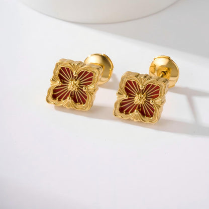 [LUCKY LOVE]OPERA TULLE GOLD BUTTON EARRINGS ENAMELED ELEMENT