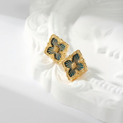 [LUCKY LOVE]OPERA TULLE GOLD BUTTON EARRINGS ENAMELED ELEMENT