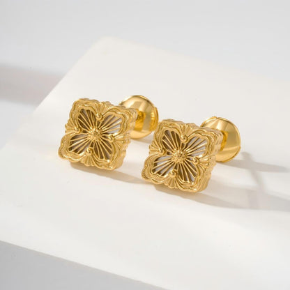 [LUCKY LOVE]OPERA TULLE GOLD BUTTON EARRINGS ENAMELED ELEMENT