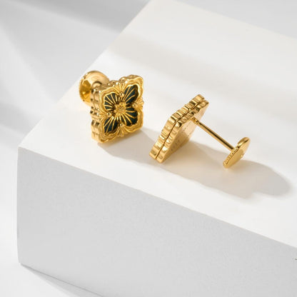 [LUCKY LOVE]OPERA TULLE GOLD BUTTON EARRINGS ENAMELED ELEMENT