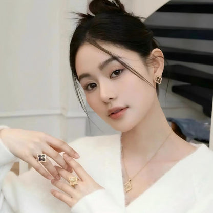 [LUCKY LOVE]OPERA TULLE GOLD BUTTON EARRINGS ENAMELED ELEMENT