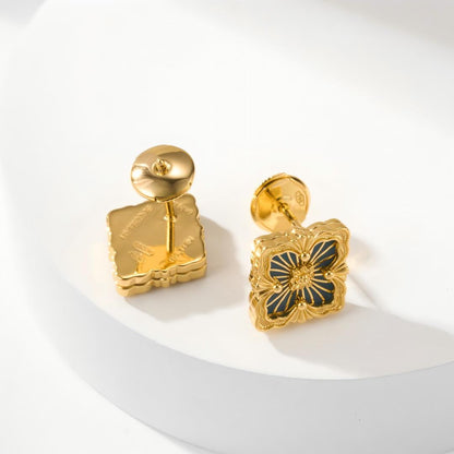 [LUCKY LOVE]OPERA TULLE GOLD BUTTON EARRINGS ENAMELED ELEMENT