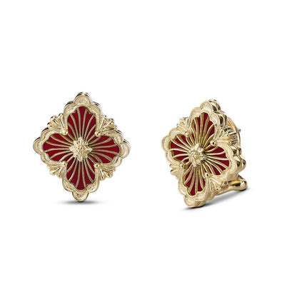 [LUCKY LOVE]OPERA TULLE GOLD BUTTON EARRINGS ENAMELED ELEMENT