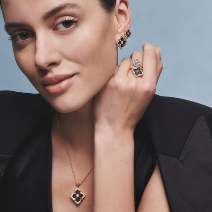 [LUCKY LOVE]OPERA TULLE GOLD BUTTON EARRINGS ENAMELED ELEMENT