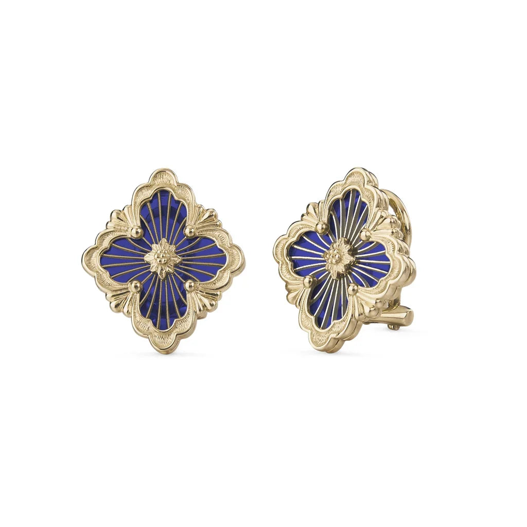 [LUCKY LOVE]OPERA TULLE GOLD BUTTON EARRINGS ENAMELED ELEMENT