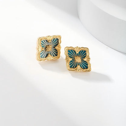 [LUCKY LOVE]OPERA TULLE GOLD BUTTON EARRINGS ENAMELED ELEMENT