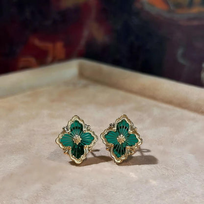 [LUCKY LOVE]OPERA TULLE GOLD BUTTON EARRINGS ENAMELED ELEMENT