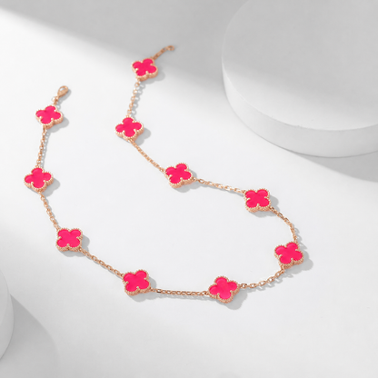 [LUCKY LOVE]NEW CLOVER 10 MOTIFS PINK ENAMEL NECKLACE