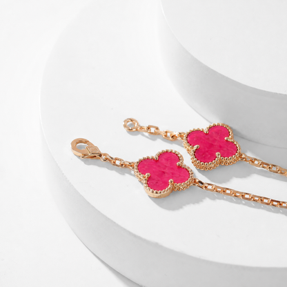 [LUCKY LOVE]NEW CLOVER 10 MOTIFS PINK ENAMEL NECKLACE
