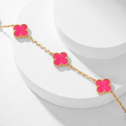 [LUCKY LOVE]NEW CLOVER 10 MOTIFS PINK ENAMEL NECKLACE