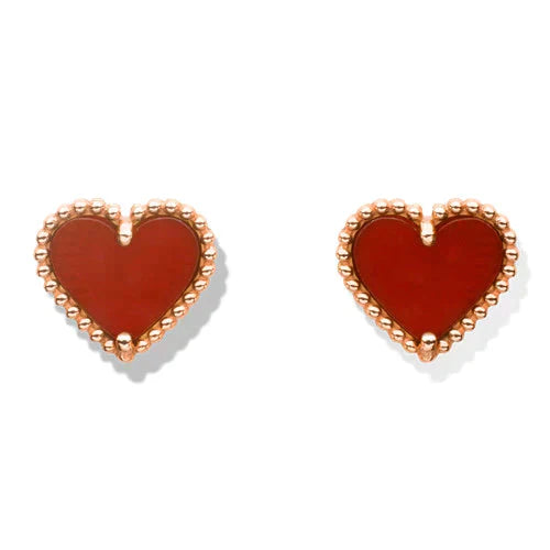 [LUCKY LOVE]HEART CARNELIAN STUD EARRINGS