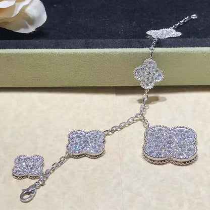 [LUCKY LOVE]CLOVER 6 MOTIFS SILVER DIAMOND BRACELET