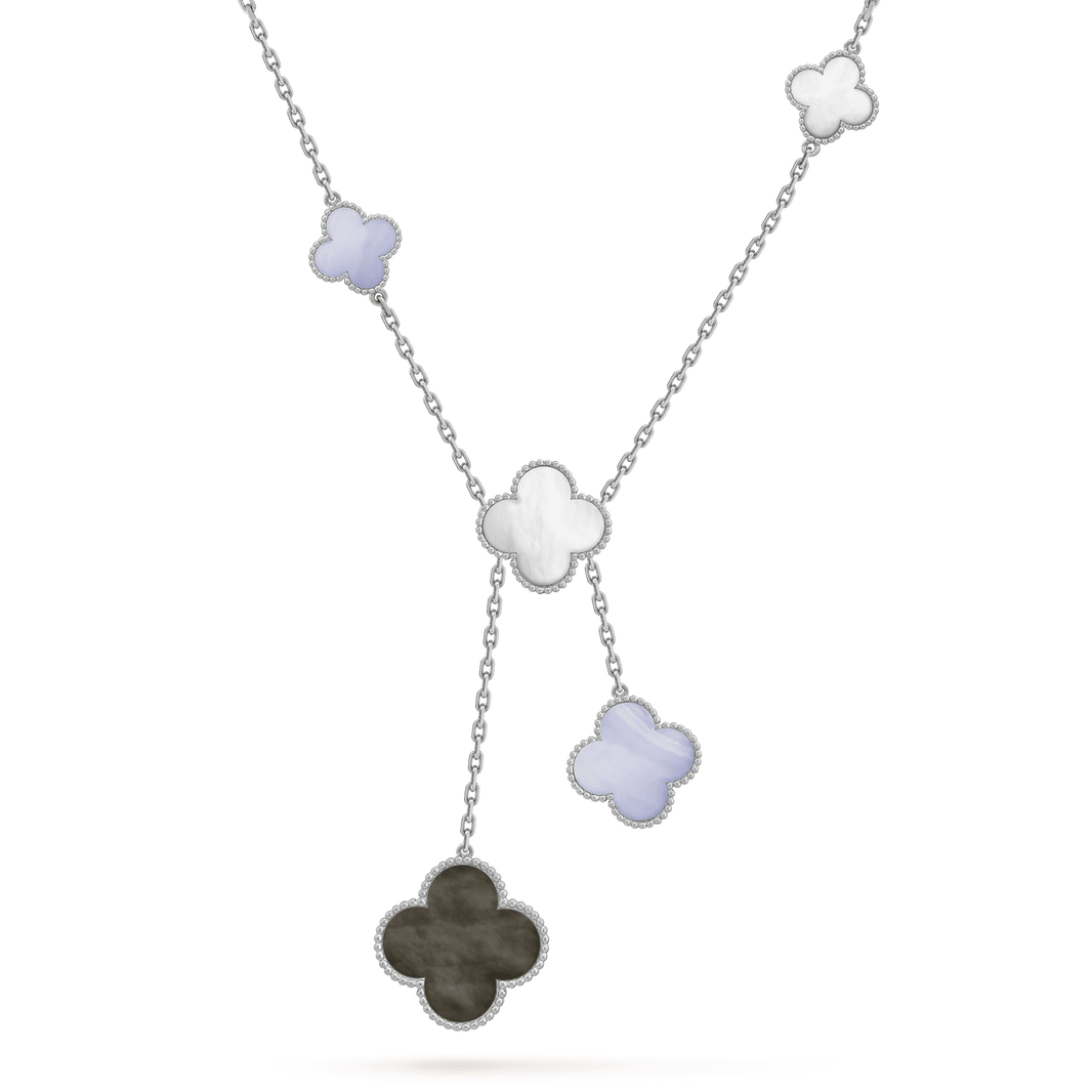 [LUCKY LOVE]CLOVER MOP CHALCEDONY NECKLACE SILVER 6 MOTIF