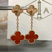 [LUCKY LOVE]CLOVER 2 MOTIF  LASER CARNELIAN EARRINGS