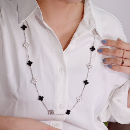 [LUCKY LOVE]CLOVER 20 MOTIFS ONYX DIAMOND SILVER