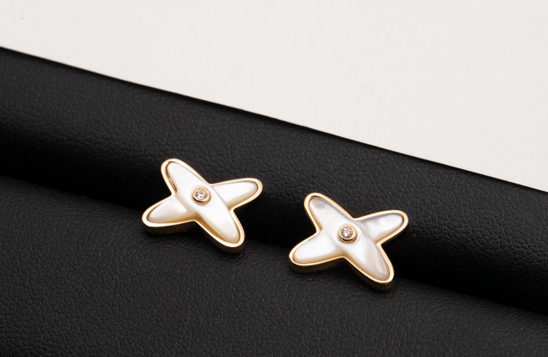 [LUCKY LOVE]JEUX DE WHITE MOP ROSE GOLD DIAMOND EARRINGS