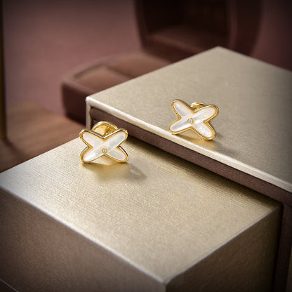 [LUCKY LOVE]JEUX DE WHITE MOP GOLD DIAMOND EARRINGS
