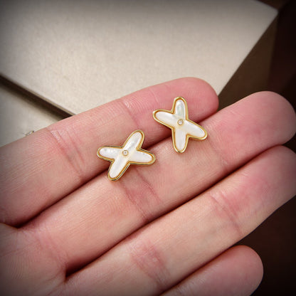 [LUCKY LOVE]JEUX DE WHITE MOP GOLD DIAMOND EARRINGS