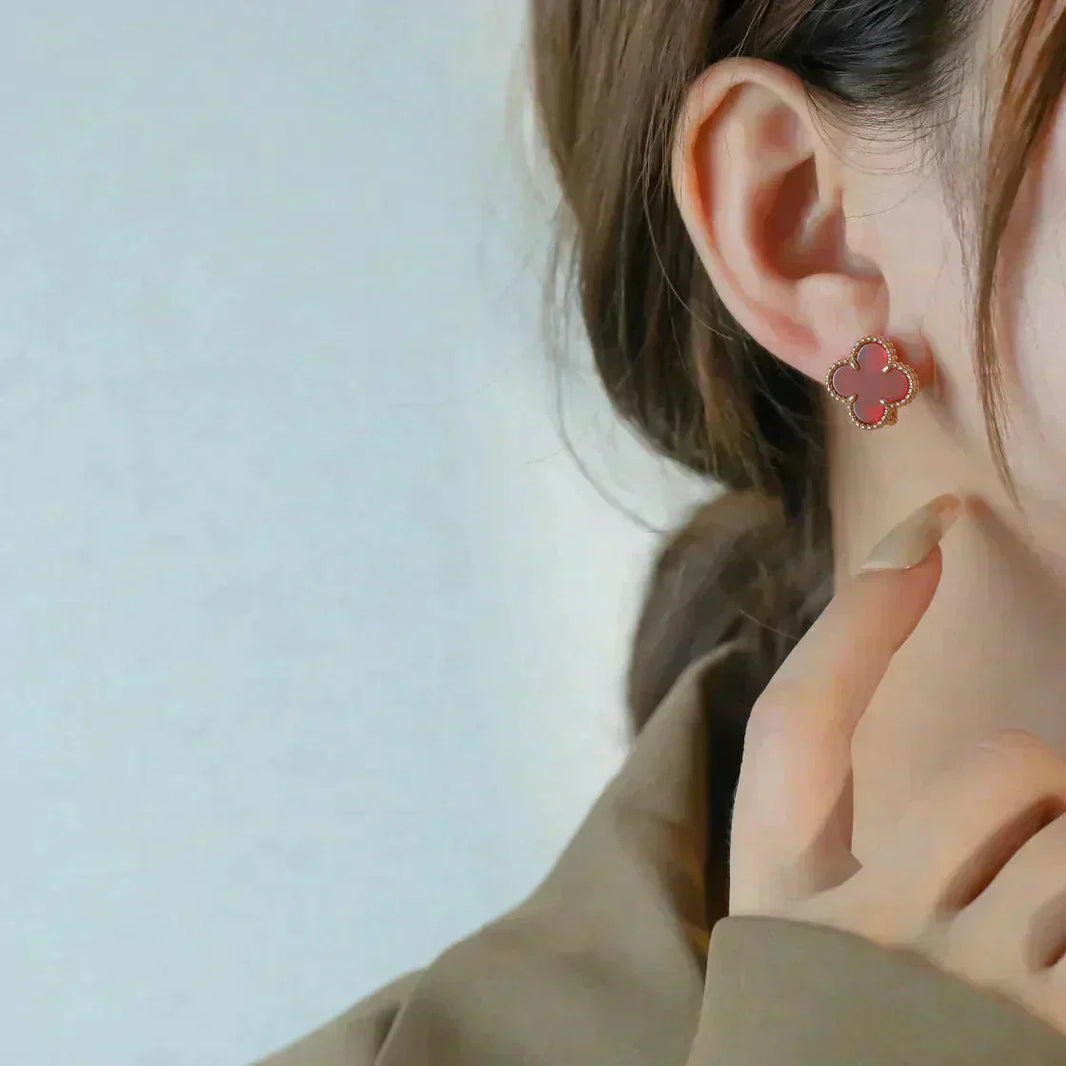 [LUCKY LOVE]CLOVER MEDIUM 1 MOTIFS CARNELIAN  EARRINGS