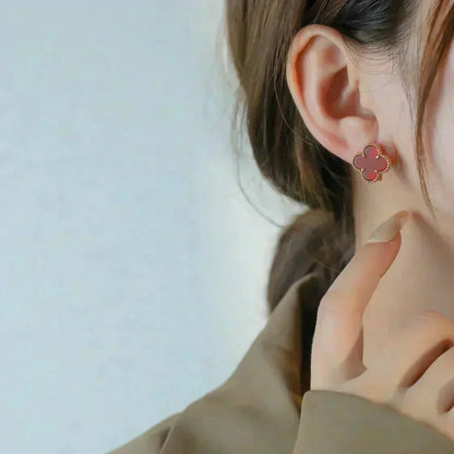 [LUCKY LOVE]CLOVER MEDIUM 1 MOTIFS CARNELIAN  EARRINGS