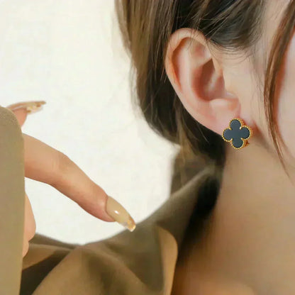 [LUCKY LOVE]CLOVER MEDIUM 1 MOTIFS  ONYX STUD EARRINGS
