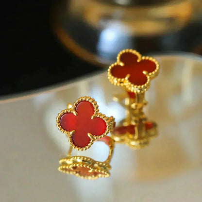 [LUCKY LOVE]CLOVER MEDIUM 1 MOTIFS CARNELIAN  EARRINGS