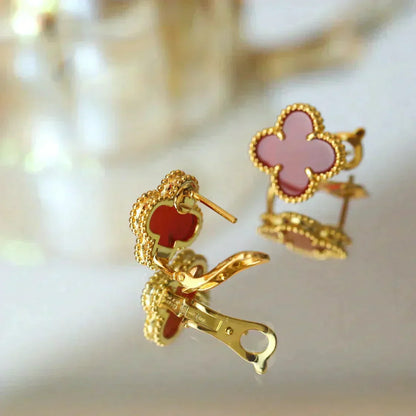 [LUCKY LOVE]CLOVER MEDIUM 1 MOTIFS CARNELIAN  EARRINGS