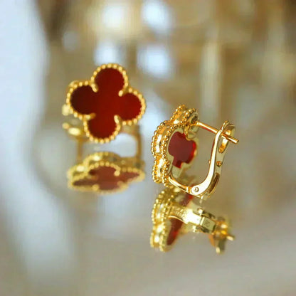 [LUCKY LOVE]CLOVER MEDIUM 1 MOTIFS CARNELIAN  EARRINGS