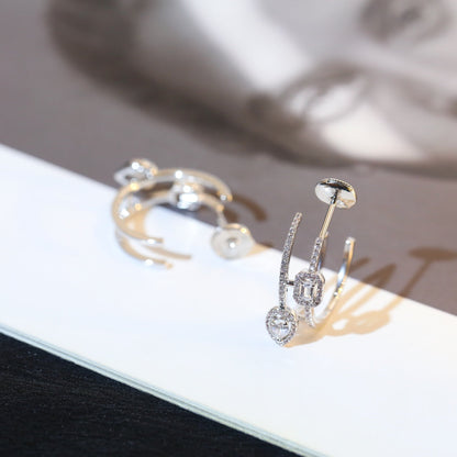 [LUCKY LOVE]CREOLES MY TWIN 2 RANGS SILVER DIAMOND EARRINGS