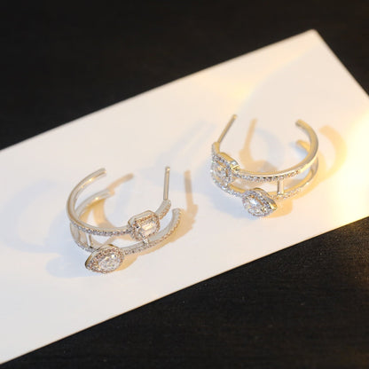 [LUCKY LOVE]CREOLES MY TWIN 2 RANGS SILVER DIAMOND EARRINGS