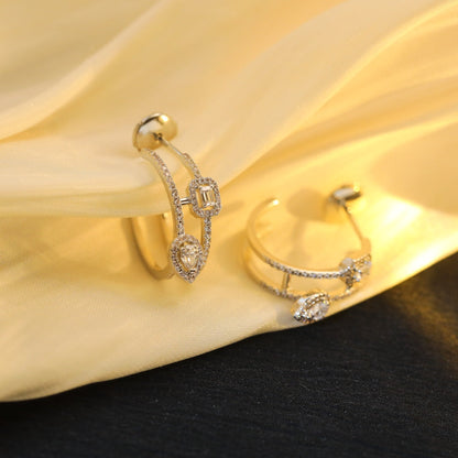 [LUCKY LOVE]CREOLES MY TWIN 2 RANGS SILVER DIAMOND EARRINGS