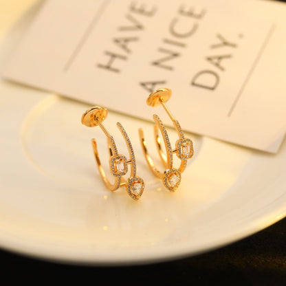 [LUCKY LOVE]CREOLES MY TWIN 2 RANGS SILVER DIAMOND EARRINGS