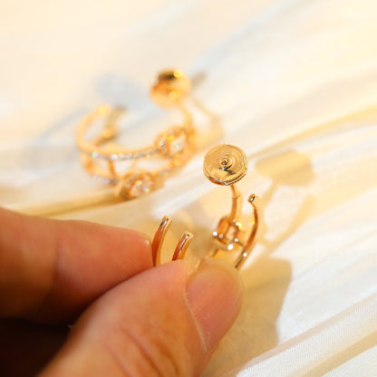[LUCKY LOVE]CREOLES MY TWIN 2 RANGS SILVER DIAMOND EARRINGS