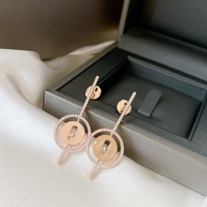 [LUCKY LOVE]LUCKY MOVE ARROW PINK GOLD DIAMOND EARRINGS