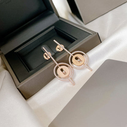 [LUCKY LOVE]LUCKY MOVE ARROW PINK GOLD DIAMOND EARRINGS