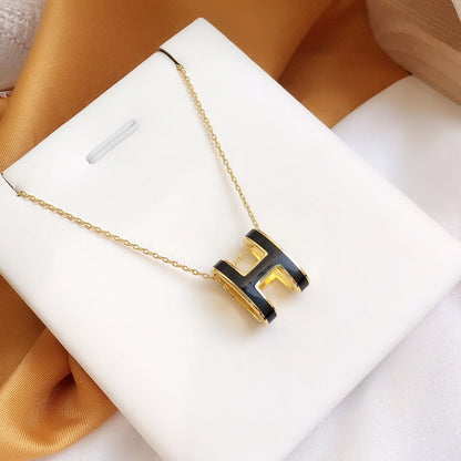 [LUCKY LOVE]HM CLIC BLACK ENAMEL GOLD NECKLACE