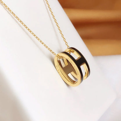 [LUCKY LOVE]HM CLIC BLACK ENAMEL GOLD NECKLACE