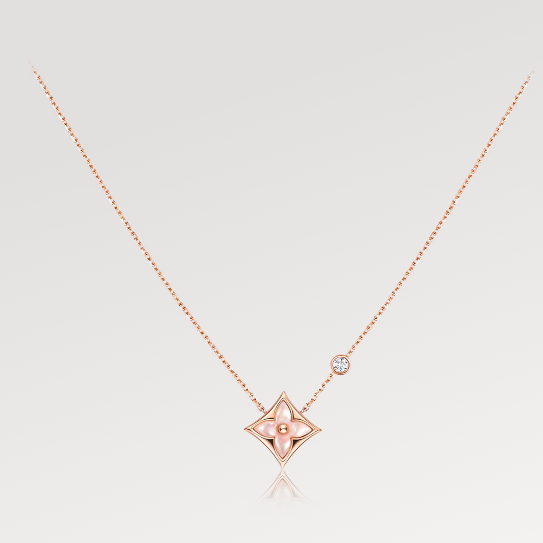 [LUCKY LOVE]STAR PINK MOP 1 DIAMOND PINK GOLD NECKLACE