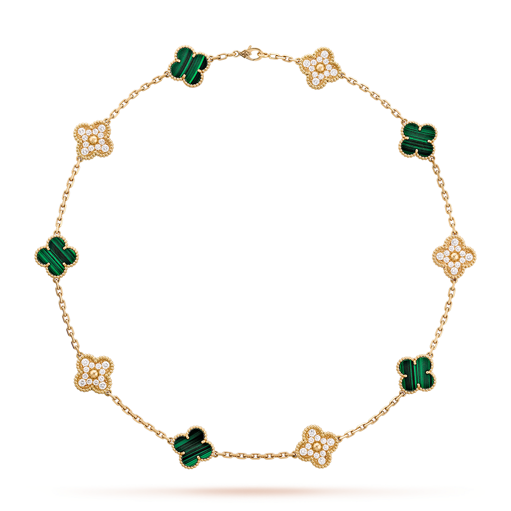 [LUCKY LOVE]CLOVER 10 MOTIFS MALACHITE DIAMOND NECKLACE
