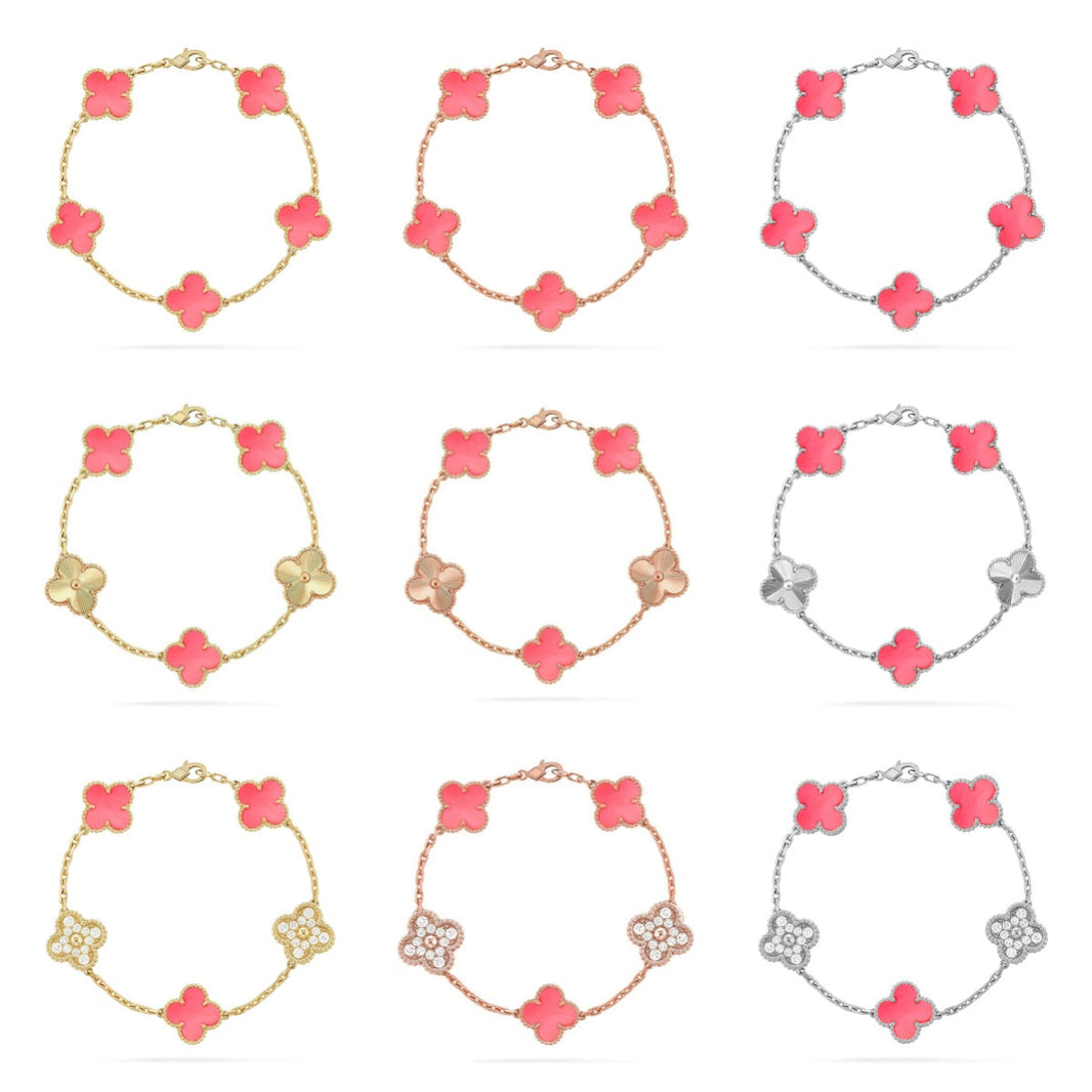 [LUCKY LOVE] CLOVER 5 MOTIFS  PINK MOP BRACELET COLLECTION
