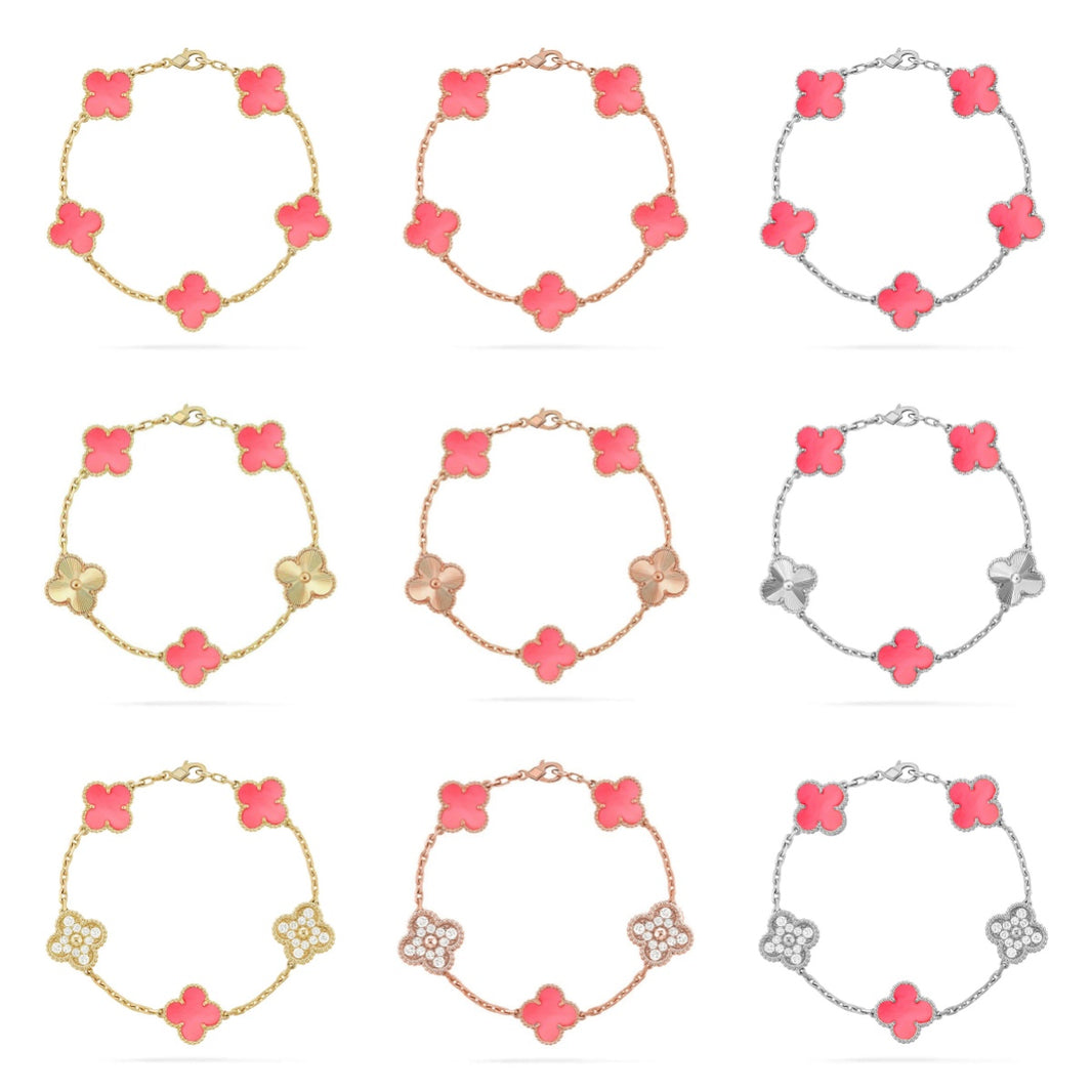 [LUCKY LOVE] CLOVER 5 MOTIFS  PINK MOP BRACELET COLLECTION