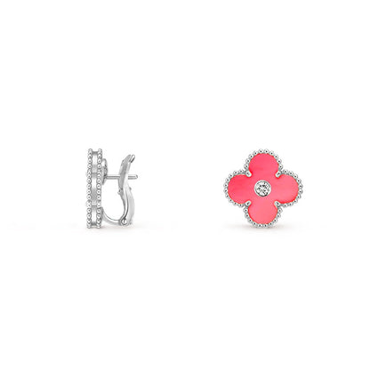 [LUCKY LOVE]CLOVER SILVER 15MM MOP DIAMOND EARRINGS COLLECTION