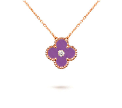 [LUCKY LOVE]CLOVER 15MM DIAMOND SINGLE FLOWER NECKLACE COLLECTION