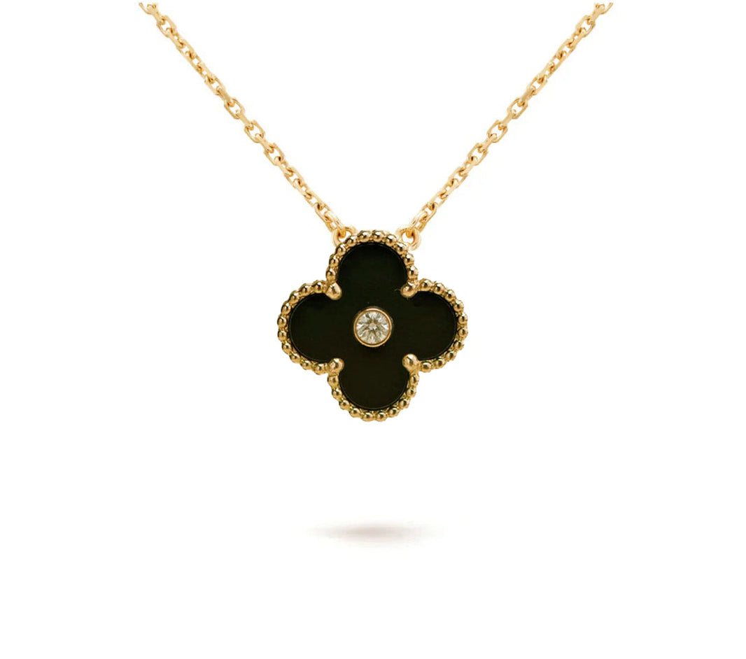 [LUCKY LOVE]CLOVER 15MM DIAMOND ONYX NECKLACE