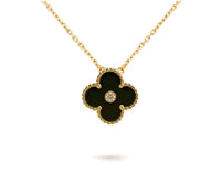 [LUCKY LOVE]CLOVER 15MM DIAMOND ONYX NECKLACE