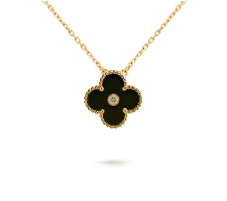 [LUCKY LOVE]CLOVER 15MM DIAMOND ONYX NECKLACE