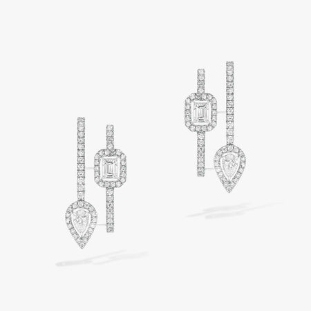 [LUCKY LOVE]CREOLES MY TWIN 2 RANGS SILVER DIAMOND EARRINGS