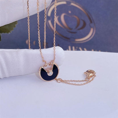 [LUCKY LOVE]AMULETTE ROSE GOLD ONYX NECKLACE