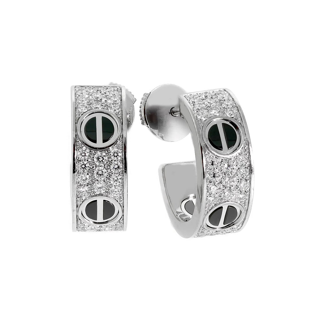 [LUCKY LOVE]LOVE CERAMIC DIAMOND PAVED SILVER EARRINGS