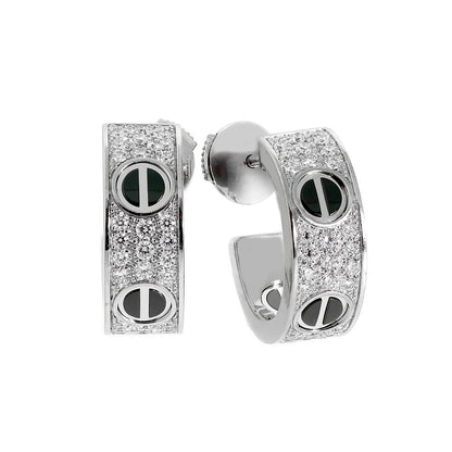 [LUCKY LOVE]LOVE CERAMIC DIAMOND PAVED SILVER EARRINGS